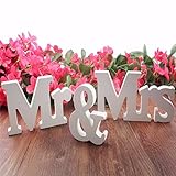 Homedeco DIY 3D Wooden Alphabet Letters Large Size Plaque Wall Numbers Children Education Wedding Nursery Home Decoration (height 12cm x width 8cm x thickness 1.2cm, Mr & Mrs(3 pack))