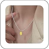 Iaceble Boho Letter Love Pendant Necklace Silver Gold Choker Necklace Oval Bead Chain Necklace Silver Rice Beaded Necklace Two Tone Necklace Jewelry for Women