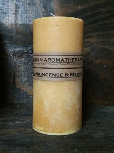 Frankincense and Myrrh Scented Beeswax Pillar Candle, Frankincense Candle Dark Cream 3"x6.5" Tall