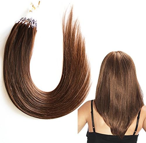 24" Micro Loop Ring Beads Tipped Brazilian Virgin Hair Remy Human Hair Extensions 50 Strands 50g (#4 Medium brown)