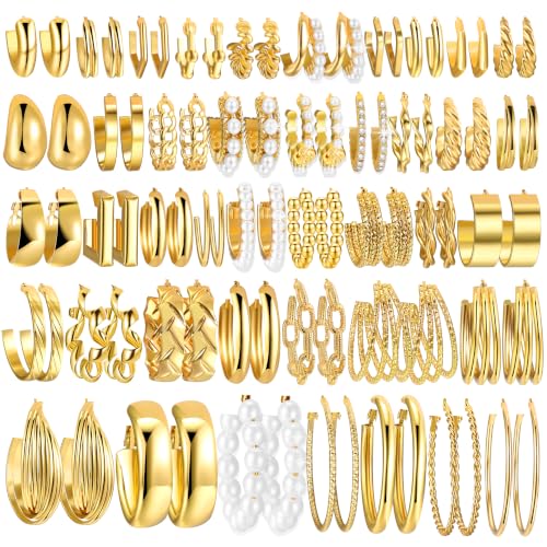 FAXHION Gold Hoop Earrings Set