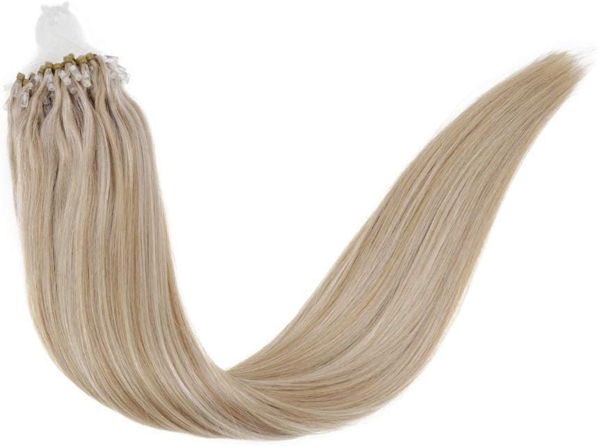 LaaVoo Hair Easy Loop Hair Extensions Real Hair Extension Micro Bead Micro Ring Extensions # Ash Blonde to Golden Blonde (22Inch/55cm 50g 1g/s)