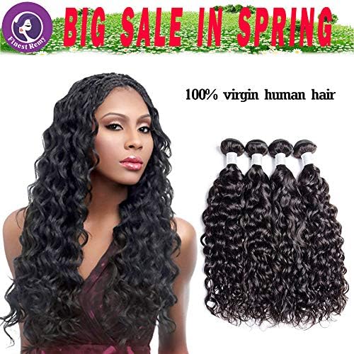 Finest Remy Hair 8A Brazilian Water Wave Bundles Wet and Wavy Human Hair Curly Weave Bundles Brazilian Curly Hair Bundles (20202020, Natural Black 7A)