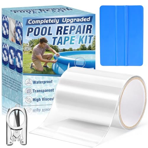 HuakChai Kit Riparazione Piscina, Nastro Impermeabile Subacqueo, Set di Toppe Autoadesive in PVC per Piscine (10x150 cm) con Forbici e Spatola, per Piscine Gonfiabili, Gommoni e Materassini ad Aria
