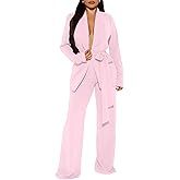 Elainone Women's Business Blazer Pants Set Dressy Professional Suits Wide Leg Office 2 Piece Outfit