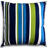 Decorative Square 18 x 18 Inch Throw Pillows (Indoor/Outdoor) - Blue, Green & White Stripe Cushion