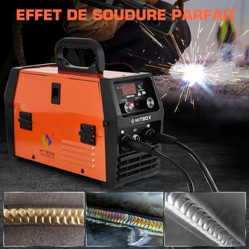 HITBOX 200A Gas Free MIG Welding Machine, 3-in-1 Flux Core MIG/ARC/Lift TIG Welder, 230V Portable IGBT Inverter Welding Machine with Torch & 0.8mm Wire, Ideal Beginners (HBM1200)