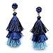 Blue Ombre 3 Layer Tiered Thread Tassel Earrings Blue Tassel Dangle Drop Earrings for Women Sapphire Studs Birthday Party Valentines Gift