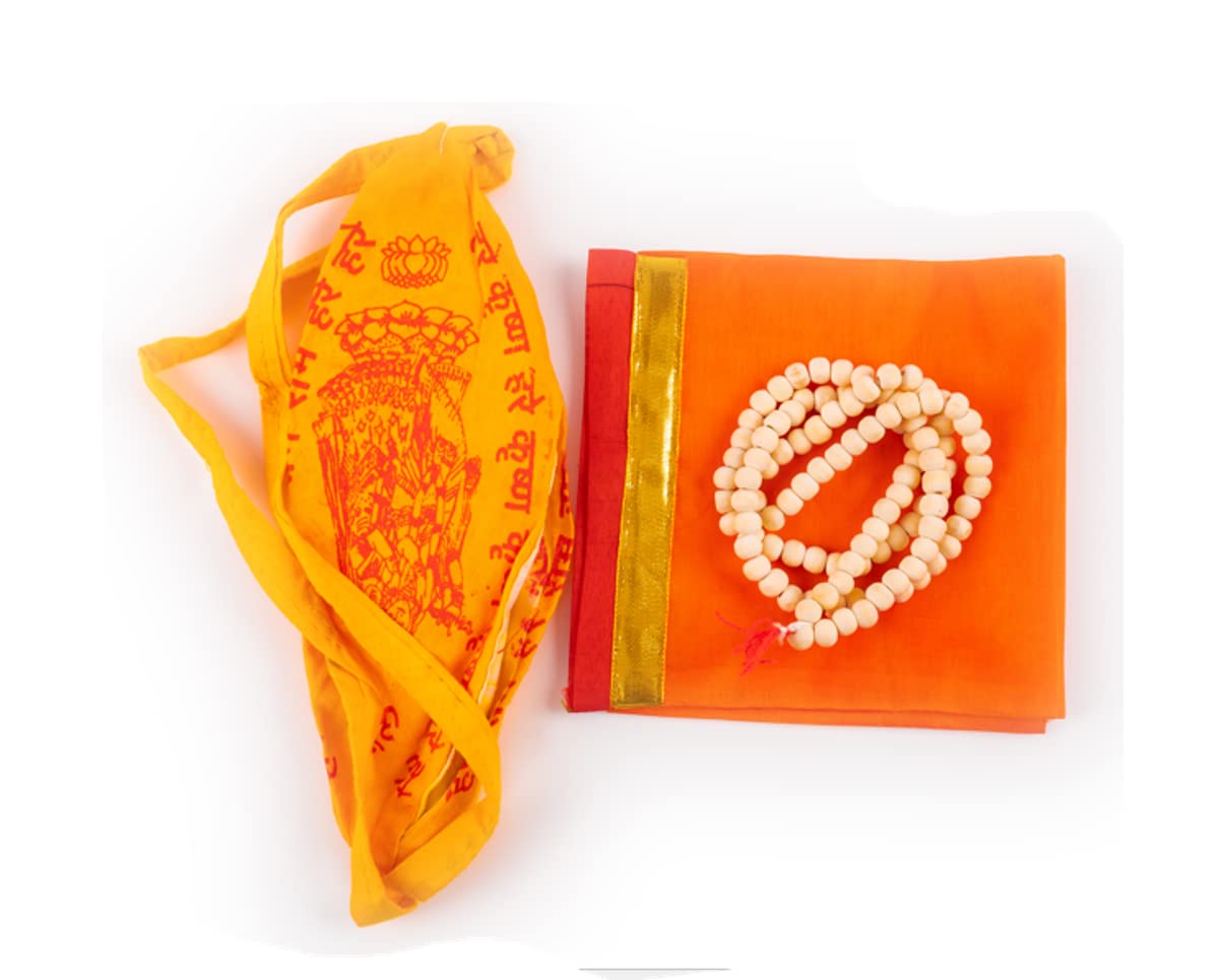Set of Tulsi Holy Basil Jaap Jap Mala Beads and 2 Japa Mala Bag Gomukhi Japa Bag Jholi Prayer Chanting or Storing Bag Combo of 3 Pooja Items for Daily Mantra Jaap Meditation and Gifting