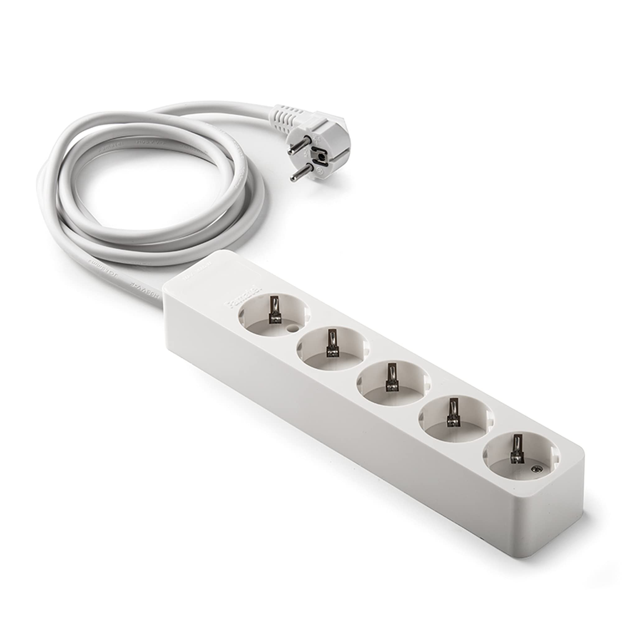 FAMATEL Connection Strip 5 connectors, Cable 1.5 m, up to 3680 W, 16 A, 250 V, Child Lock, Alignment Connections 45°, Prevents Hidden Consumption, White