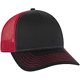 The Vintage Year Plain Cotton Structured Mesh Adjustable Trucker Sports Baseball Cap (Black/Black/Red)