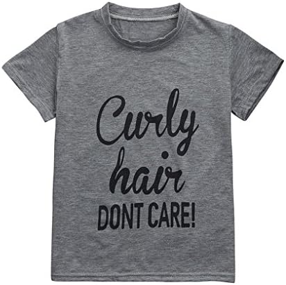 Children's Short Sleeve Crew Neck Funny Curly Hair Tee Shirt for Little Kids Boys Girls (Gray, 3T)