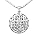 925 Sterling Silver Flower Seed of Life Round Pendant on Alloy Necklace Chain, 18 inches