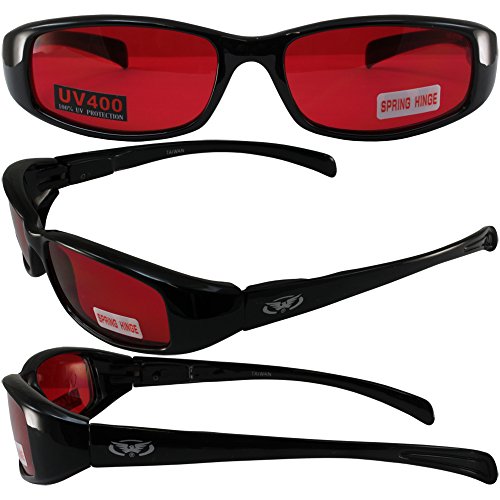 NEW ATTITUDES - Stylish Sunglasses - RED Lenses, GLOSS Black Frame