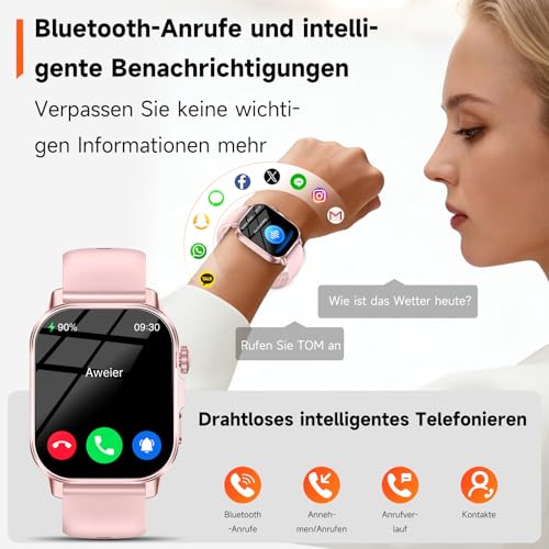 Women's Smartwatch with ECG/Sleep Monitor/BMI/HRV/LED Light, 2.0 Inch Health Watch with 24H Blood Pressure Monitor, Heart Rate Monitor, Uric Acid, Body Temperature, SpO2, Menstrual Cycle, SOS