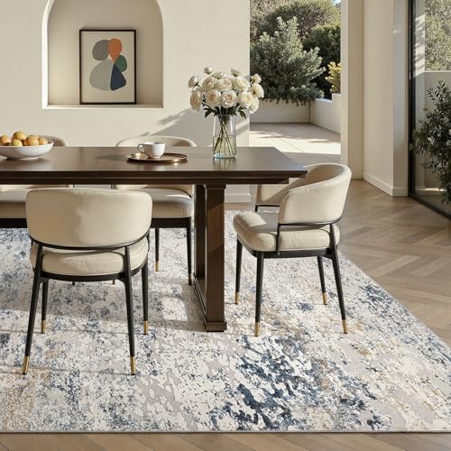 DMOYEST Rugs Living Room Washable - Area Rugs for Bedroom Large Abstract Neutral Modern Rug Soft Non Slip Low Pile 160 x 230 - Beige Blue
