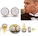 Mens 18K Yellow Gold Finish Cubic Zirconia CZ Round Stud Screw Back 10mm 2 tone Earrings