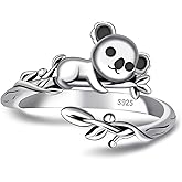 Salloog 925 Sterling Silver Koala Ring - Cute Animals Adjustable Rings Koala Open Ring Jewelry Gifts for Women Daughter Sister Granddaughter