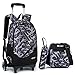 Meetbelify 3Pcs Rolling Backpack Boys Girls Trolley School Bags with Lunch Bag&Pencil Case,6 Wheels,Black
