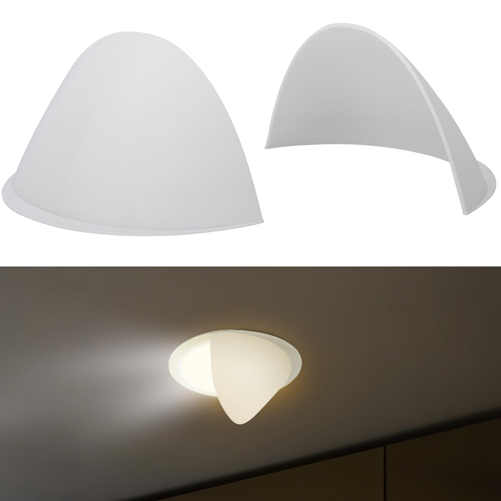 Photo 1 of 4-Pack Stick-On Half Shades for Recessed Ceiling Lights – Glare Blocker & Light Diffuser Covers, Easy Installation, White