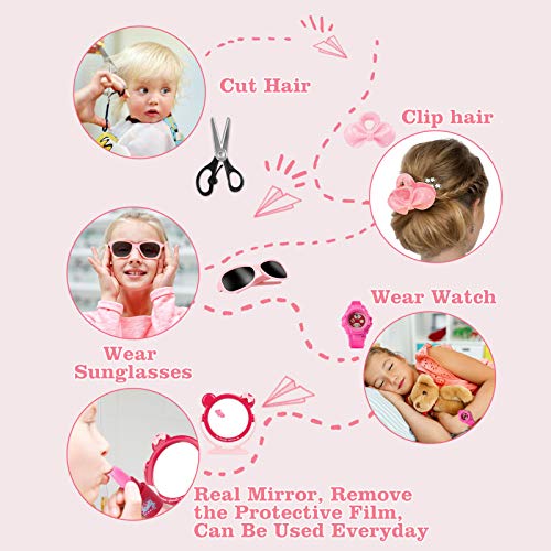 Cocojeci Girls Pretend Play Makeup Kit, Beauty Makeup Set for Kids Play Dress Up Cosmetic Toys with Makeup Brush, Hair Dryer, Mirror, Phone, Watch, Sunglasses, Ring, Scissor, 12PCS