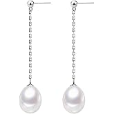 ZoVanHee Freshwater Pearl Earrings for Women – 925 Sterling Silver Long Earrings Natural Pearl Earrings Jewelry Gift for Women, Bride, Bridesmaids
