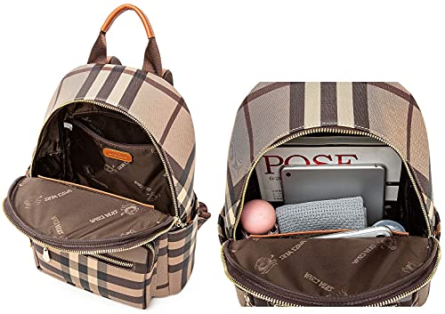 EZOLY Sac à Dos Femmes Cuir Elegant, Grande Capacité Femme Sac à Dos College Fille, Anti-vol, Ordinateur Portable, Voyage Sacs à Dos Loisir Pour Femme, Marron