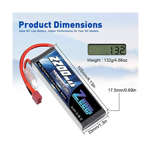 Zeee 2S Lipo Akku 7,4V 50C 2200mAh RC Batterie mit Deans T Stecker für RC Auto Truck Flugzeug Heilikopter Boot RC Hobby… – Bild 7