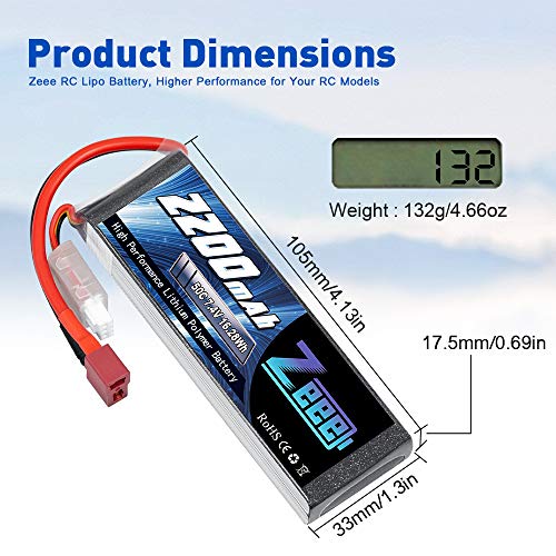 Zeee 2S Lipo Akku 7,4V 50C 2200mAh RC Batterie mit Deans T Stecker für RC Auto Truck Flugzeug Heilikopter Boot RC Hobby… – Bild 7