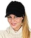 C.C BeanieTail Warm Knit Messy High Bun Ponytail Visor Beanie Cap, Black
