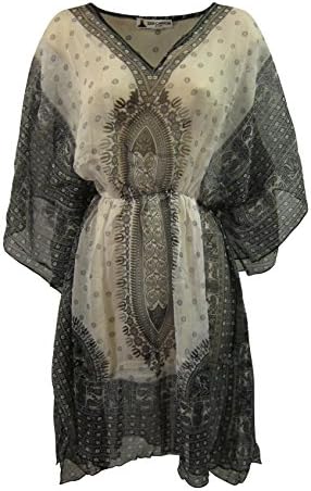 Zen CanyonWomen's Chiffon Kaftan Short Ethnic Versatile Dress Bohemian Swim Suit Hippie Beach Cover Up - Fair Trade (Slate)