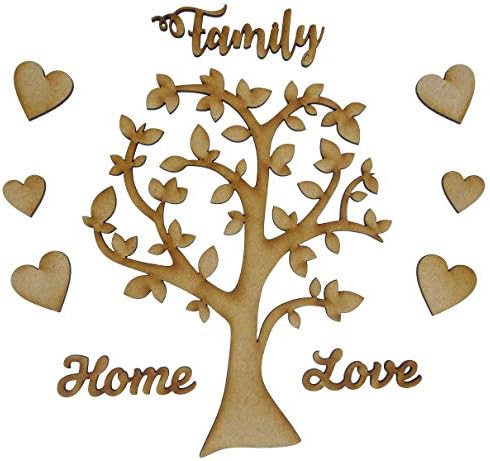 Alchemy Engraving Limited Rustic Wooden Family Tree Craft Kit with 'Family', Love' & 'Home' Words Plus Heart Name Plaque Embellishments - Complete Kit!