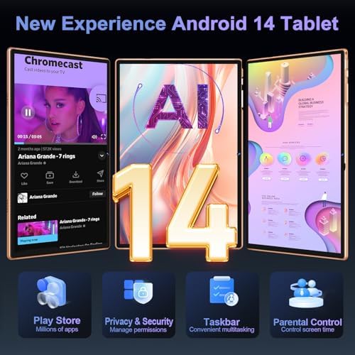 2026 Tablet 10 Pulgadas Android AI, Octa-Core 2.0GHz, 22GB(6GB+16GB)+128GB/TF 1TB, 8000mAh Batería, Widevine L1, GPS, 5G WiFi, Bluetooth5.0, Tablet con Funda, Teclado y Ratón - Dorado