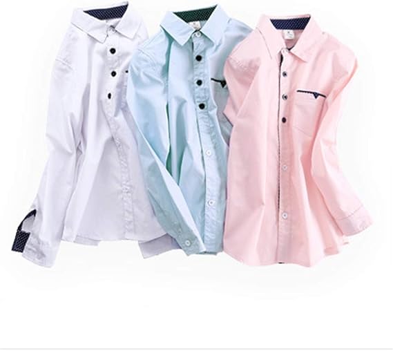 Amazon 子供服 ワイシャツ 3個 ホワイト ピンク ブルー 韓国 フォーマル 男の子130 140 150 160cm 長袖シャツ トップス キッズ用 綿 形態安定 制服 標準体型 入学式 卒業式 発表会 シャツ 通販