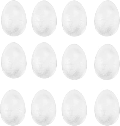 TRIXES Pack of 12 Foam Craft Polystyrene Eggs 8cm White Decor DIY