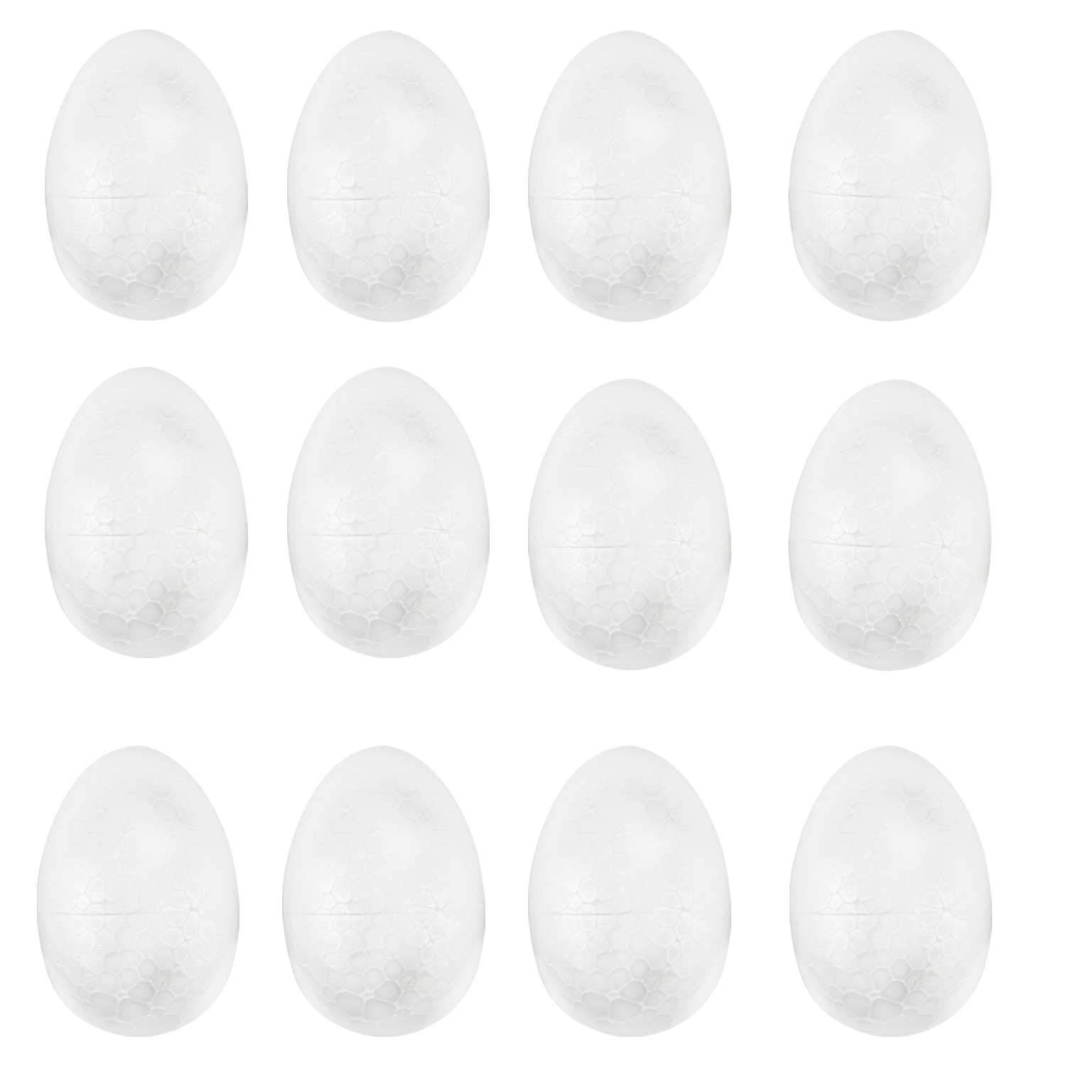 TRIXES Pack of 12 Foam Craft Polystyrene Eggs - 8cm Height White Craft Eggs to Decorate - DIY Arts Crafts Pattern Ornaments for Decorative Display - for Painting Paper Mache- Kids Easter Activity