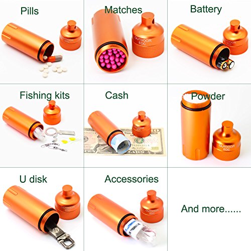 PPFISH 3 PCS Military Grade Air-Tight EDC Accessory Case, Pill Fob Capsule Keychain, Waterproof Match Case Battery Holder, Outdoor Survival Storage Metal Container Dry Box - Thumbnail 3