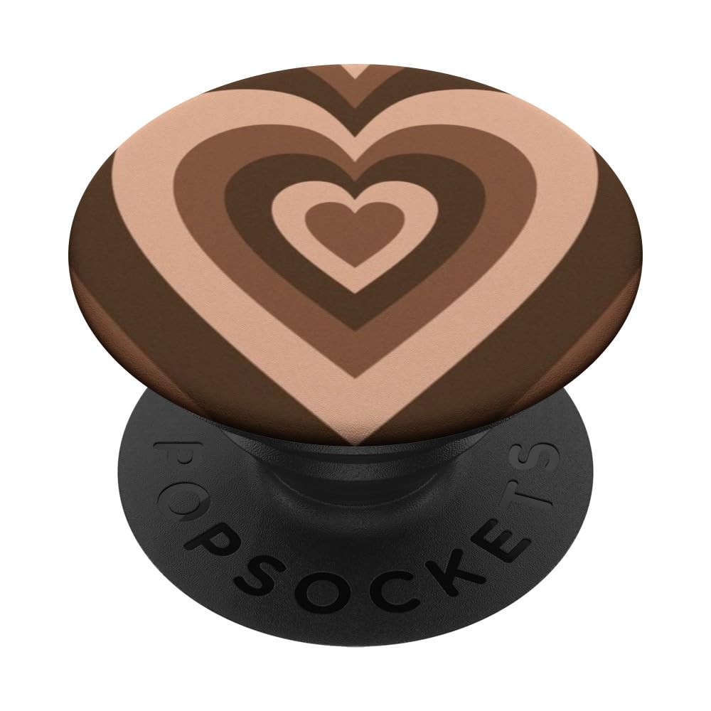 Retro Mocha Brown Heart Indie Y2K Aesthetic Trendy Striped PopSockets Swappable PopGrip