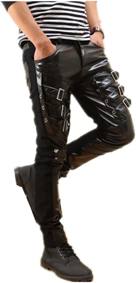 Into Mens Fashion Faux Leather Punk Pants Buckles Hip Hop Leather Trousers