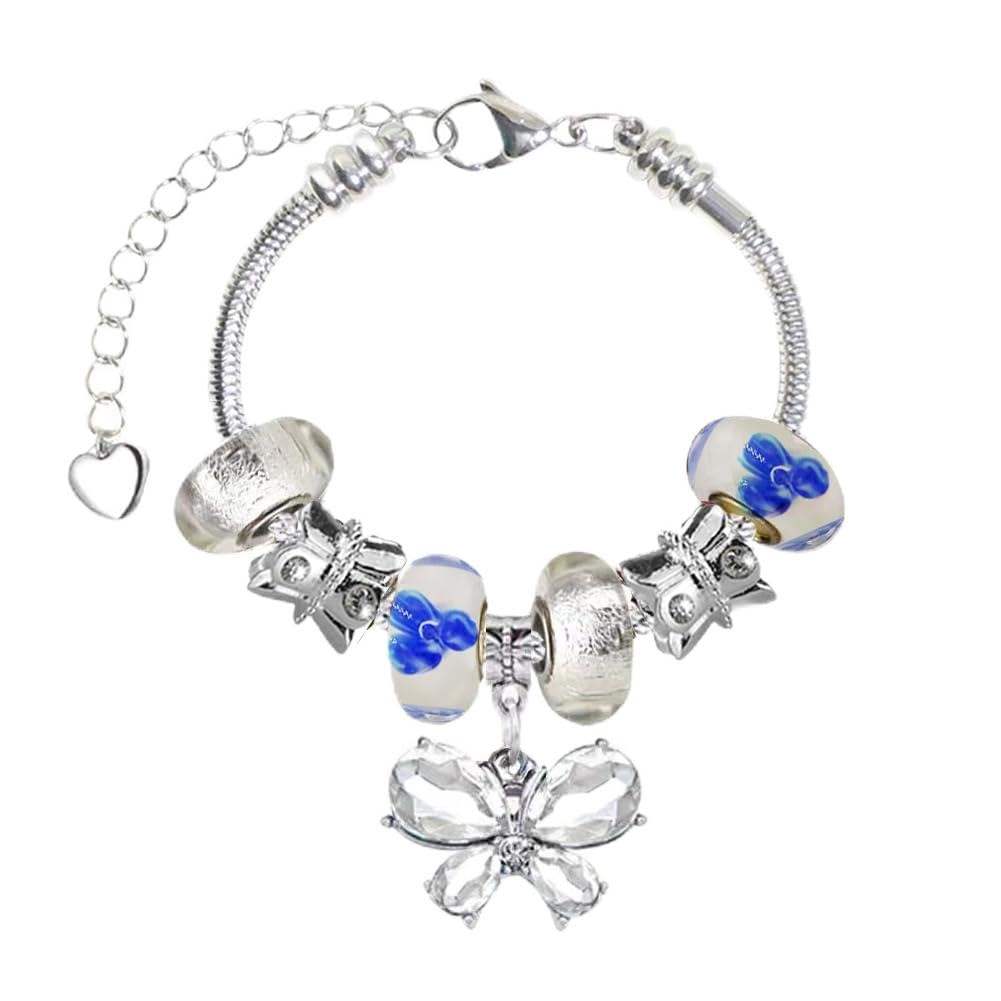 White Birch Fit Pandora Bracelets with Charms Set Teen Girls Jewelry Gifts Ideas Adjustable 17-21 cm Butterfly and Flower — image 1