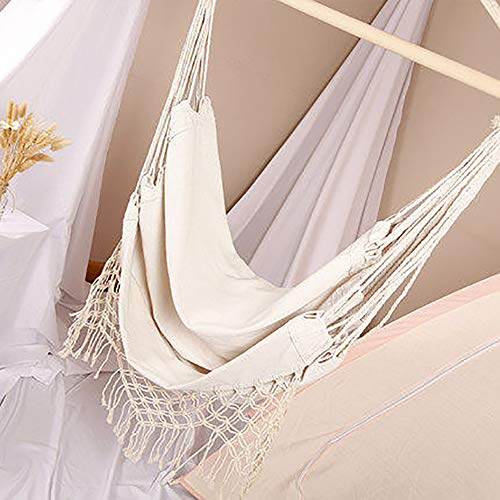 SHARESUN Sling Rope Hammock Computer Chair Porch Swing seat, Cotton Rope Hammock, Maximum Load Capacity 120kg, for Indoor and Outdoor Garden Courtyard Terrace, White