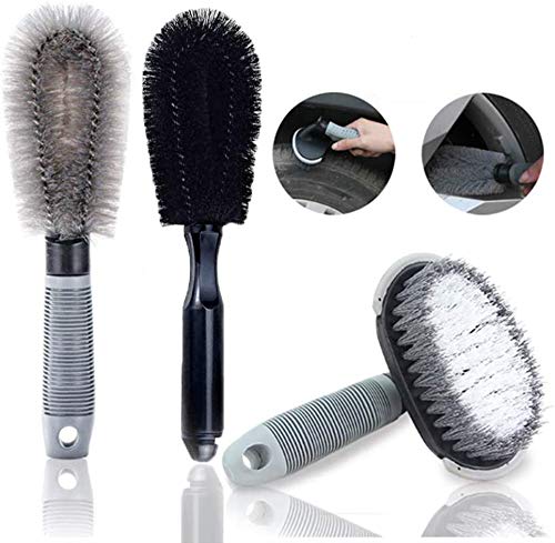 KJLM Car Wheel Cleaning Brush Set, Auto Tire Rim Alloy Wheel Brush Cleaner Rim Cleaner for Your Car, Motorcycle or Bicycle Tire Brush Washing Tool (3 in 1)