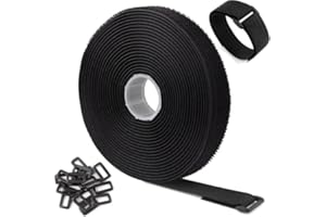 Cable Straps 16ft x 1in Adjustable Cable Ties 25 Buckles Cut to Length Reusable Black Cable Management Organizer (Black)