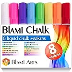 Blami Arts Chalk Markers with reversible bullet and chisel fine tip. Set of 8 shiny neon liquid chalk pens. Free Your Imagination with unique paint colored chalkboard markers Now!