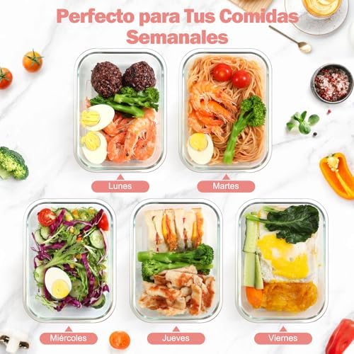 10 Piezas Recipientes de Vidrio con Tapas Herméticas, Reutilizables, Apto para Microondas, Horno, Congelador y Lavavajillas, Sin BPA, Fiambrera Cristal, Rosa