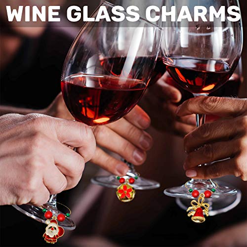 MOVINPE 30 Pieces Wine Glass Charms, Christmas Themed Wine Glass Markers Tags, Drink Markers Goblet Ring Wine Accessories