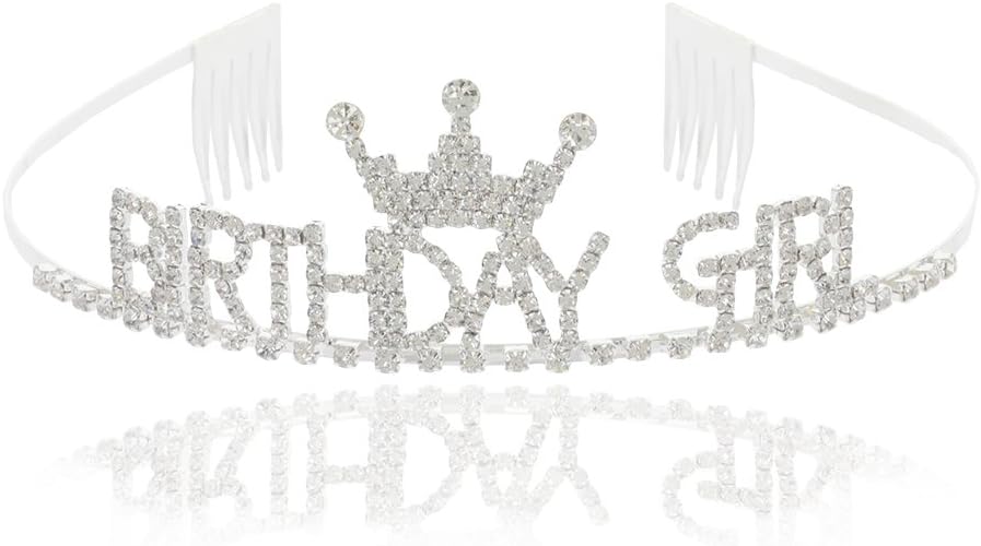 Birthday Girl Crystal Rhinestone Front Crown Tiara Headband For Birthday Family Photo