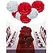 Red Paper Flower Tissue Pom Poms Party Supplies (red,white,12pc)
