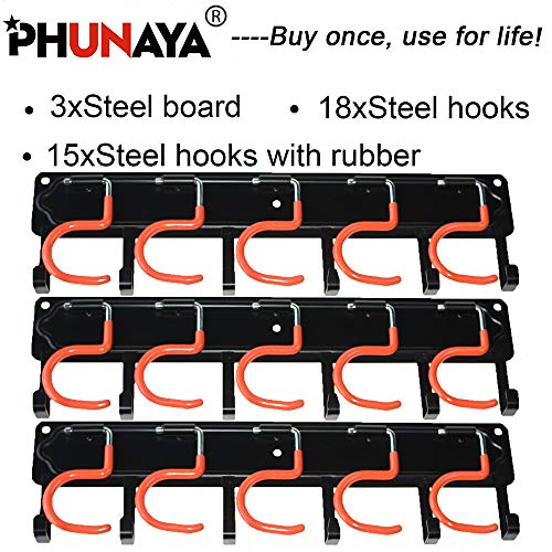 Storage Organizer for Garage With Hooks,Garden Tools Holder for Broom,Mop Rake and Yard Tool.Metal Rack Wall Mounted(Black)