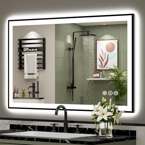 AWANDEE 44x30 LED Bathroom Mirror Black Framed